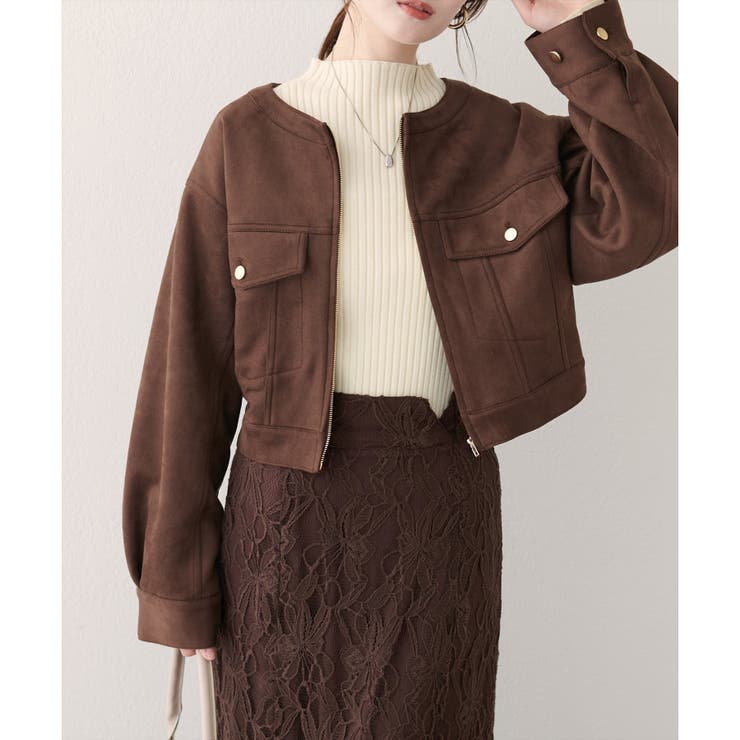 NICE CLAUP / OLIVE des OLIVE　OUTLET 【natural couture】スウェード風ブルゾン アウター(コート・ジャケットなど)