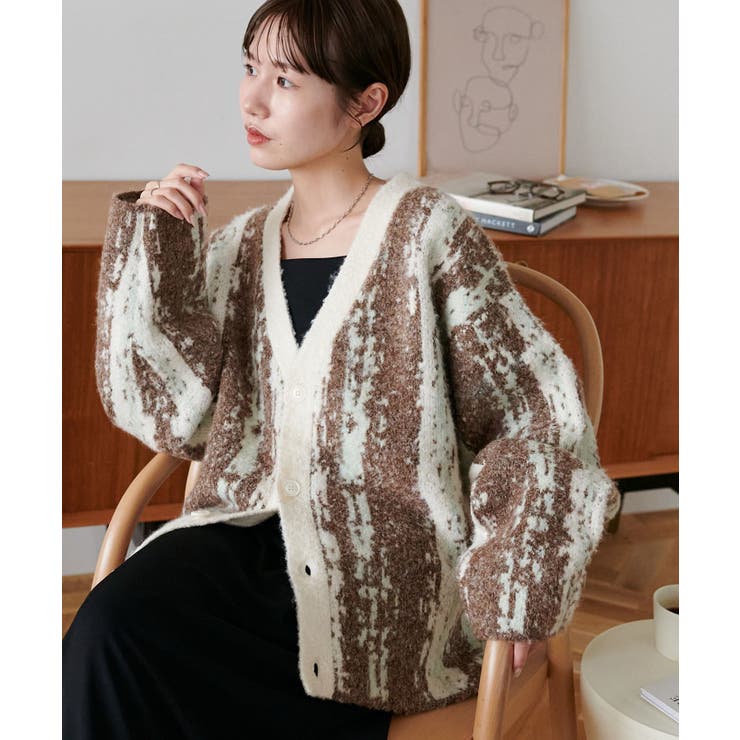 PAL GROUP OUTLET 【Discoat】ジャガードオーバーカーディガン トップスのサムネイル