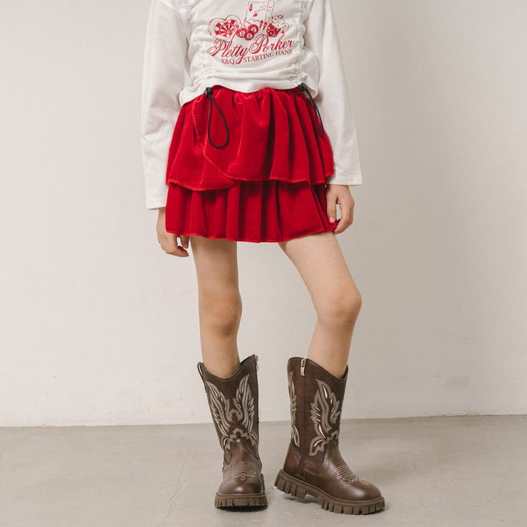 URBAN CHERRY アシンメトリーティアードベロアスカート スカート