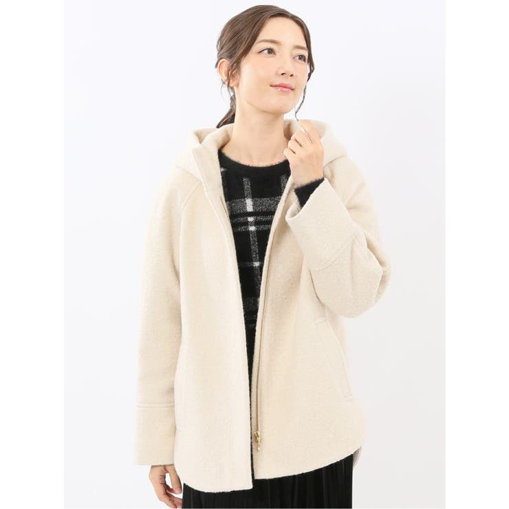 TAKA-Q WOMEN ハンドウォッシャブル フーデッド ショートコート アウター(コート・ジャケットなど)