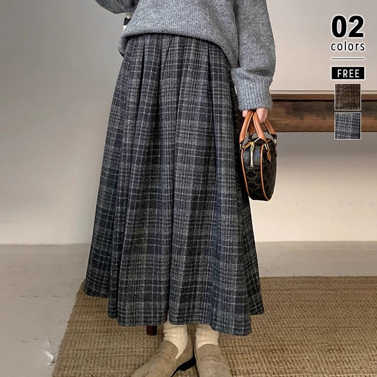 【10％OFFクーポン！1/29(木)1:59まで】COCOMOMO チェックスカート プリーツスカート ロングスカート プリーツ スカート チェック ロング レディース ウエストゴム ボトムス 大きいサイズ チェック柄 チェック柄スカート オフィス オ