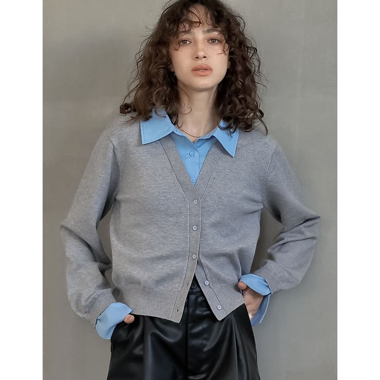 Re:EDIT [2025AW COLLECTION]シャツドッキングレイヤード風ニットカーディガン トップス shoplistselect-10440070 SHOPLIST サンプル画像2