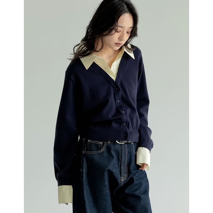 Re:EDIT [2025AW COLLECTION]シャツドッキングレイヤード風ニットカーディガン トップス shoplistselect-10440070 SHOPLIST サンプル画像3