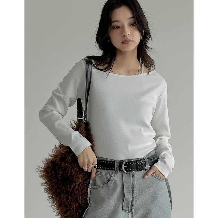 Re:EDIT [2025AW COLLECTION][汗じみ防止][UVカット]リブカットソーアシンメトリーネックデザイントップス トップス shoplistselect-10440052 SHOPLIST サンプル画像3