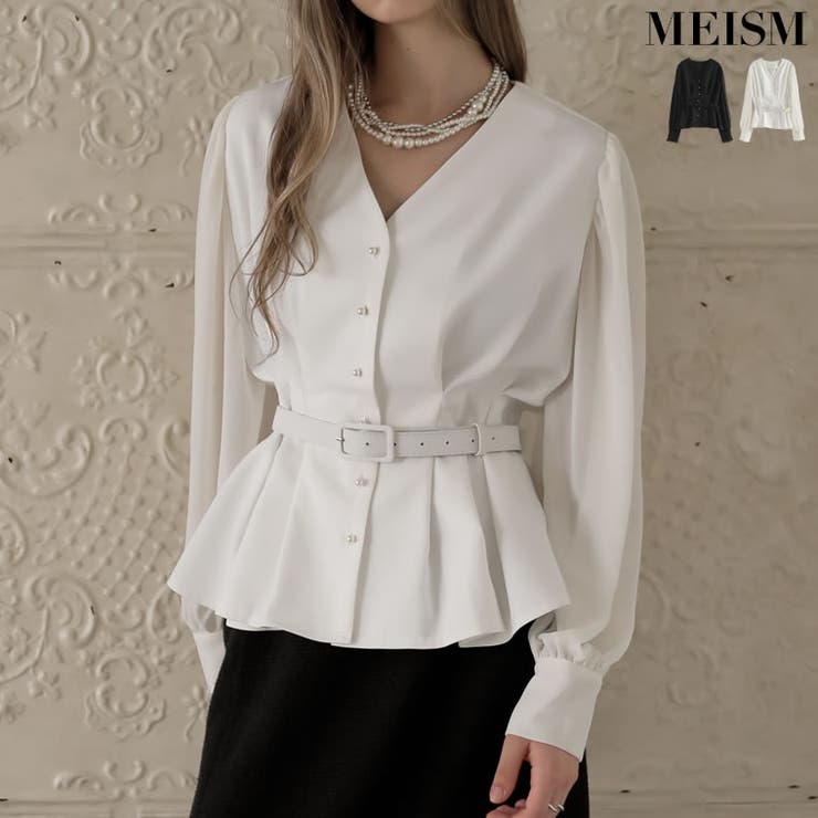 【10％OFFクーポン！7/26(日)1:59まで】Re:EDIT [MEISM by Re:EDIT][2025AW COLLECTION]袖シアータックペプラムブラウス トップス