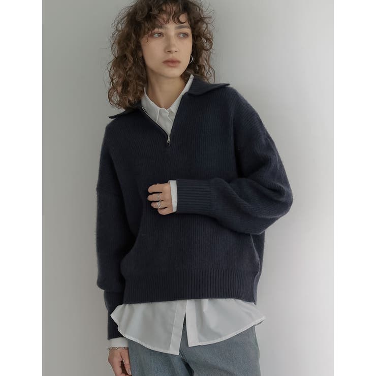 【10％OFFクーポン！9/11(金)1:59まで】Re:EDIT [2025AW COLLECTION][静電気防止]片畔編み襟付きハーフジップニットプルオーバー トップス shoplistselect-10440076 SHOPLIST サンプル画像3