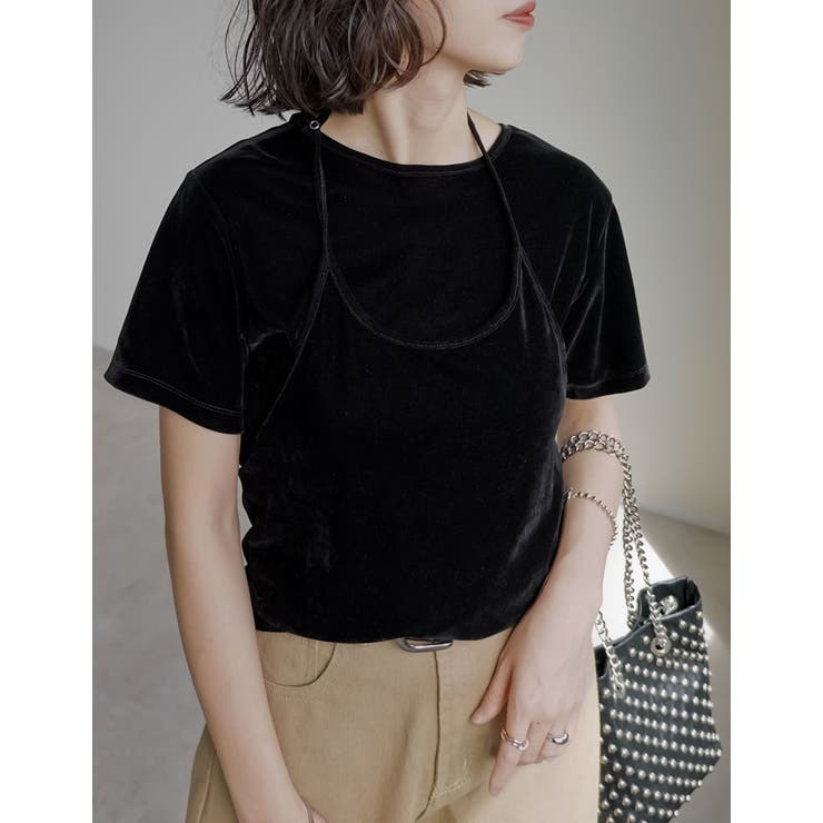 Re:EDIT [2点セット]カットベロアホルターネックビスチェ×Tシャツ トップス shoplistselect-10440053 SHOPLIST サンプル画像2