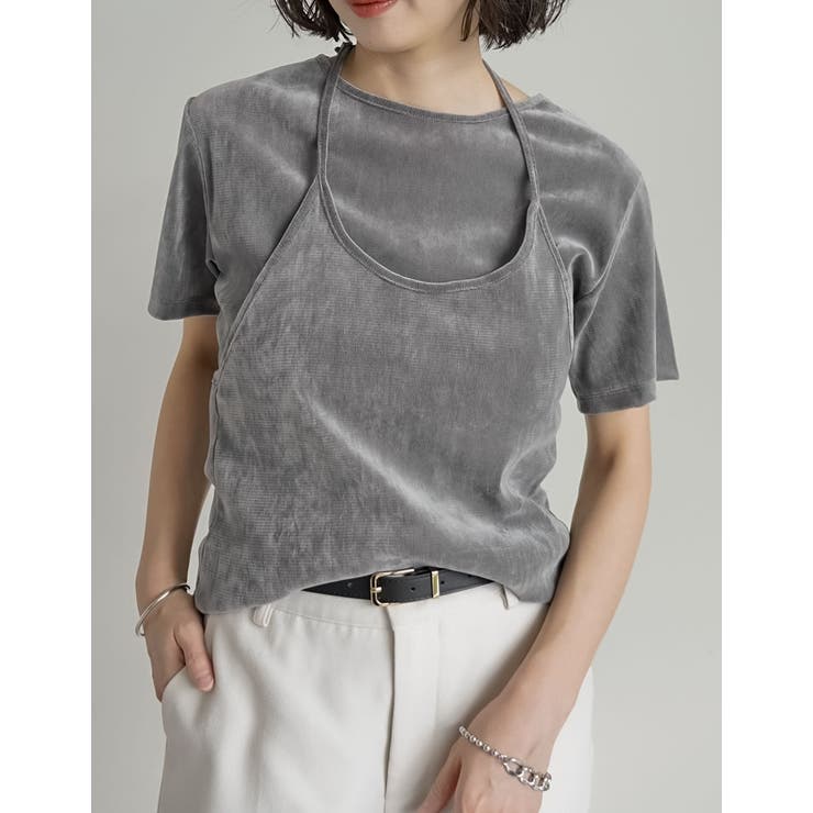 Re:EDIT [2点セット]カットベロアホルターネックビスチェ×Tシャツ トップス shoplistselect-10440053 SHOPLIST サンプル画像3