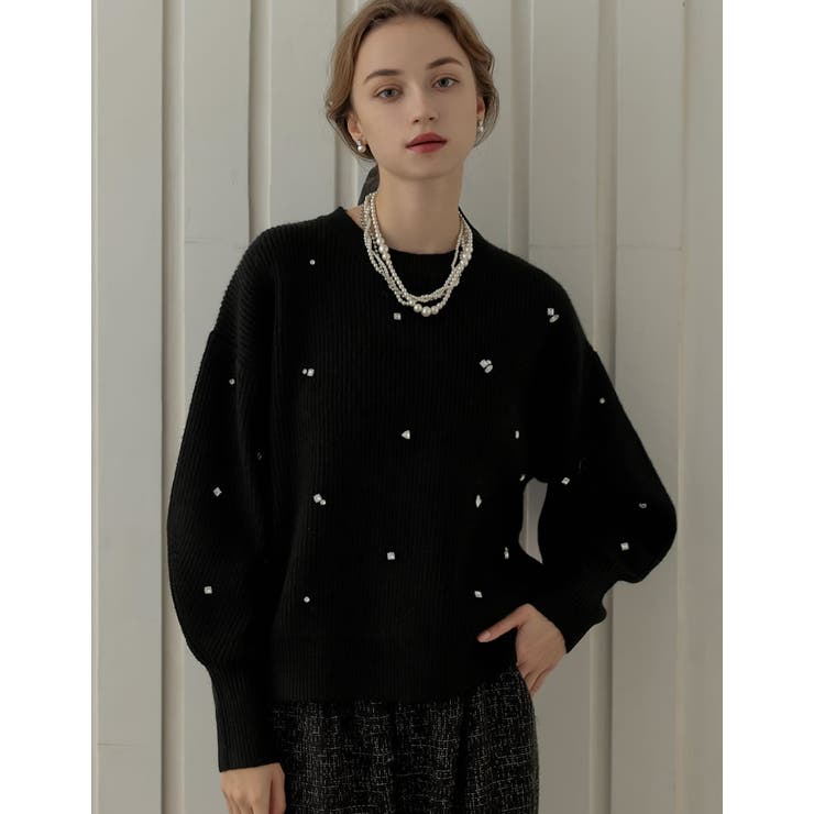 Re:EDIT [MEISM by Re:EDIT][2025AW COLLECTION]畦編みビジューニットトップス トップス shoplistselect-10440082 SHOPLIST サンプル画像3