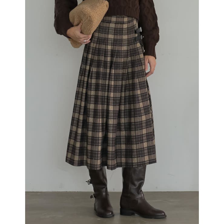 Re:EDIT [2025 WINTER COLLECTION][低身長サイズ有]サイドベルトデザインチェック柄プリーツスカート スカート shoplistselect-10440073 SHOPLIST サンプル画像2