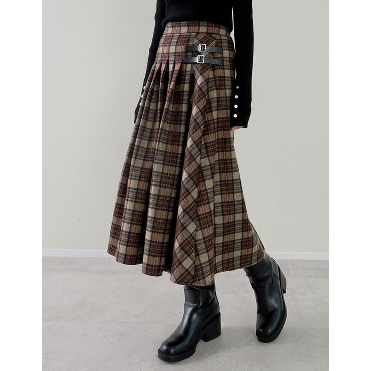 Re:EDIT [2025 WINTER COLLECTION][低身長サイズ有]サイドベルトデザインチェック柄プリーツスカート スカート shoplistselect-10440073 SHOPLIST サンプル画像3