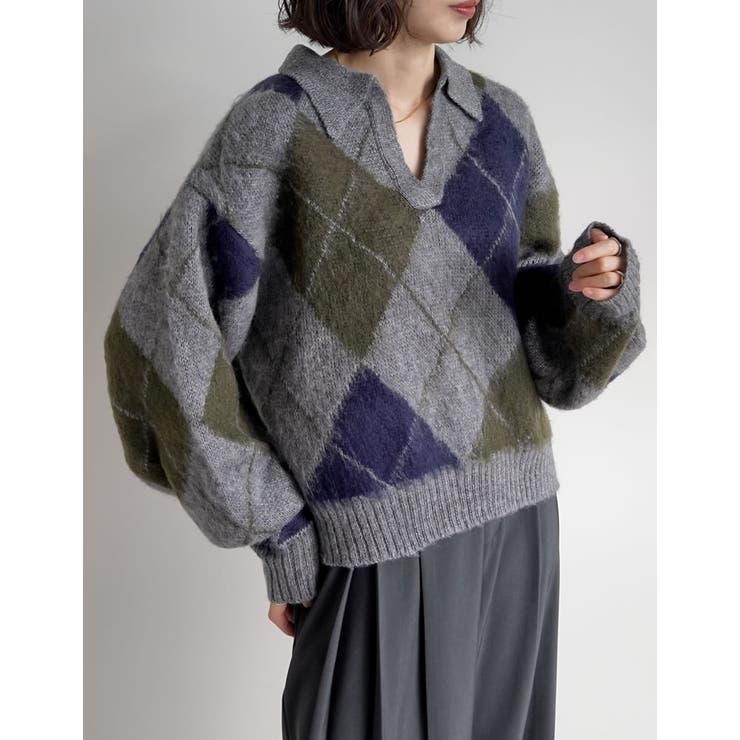 Re:EDIT キーネックアーガイルモヘアタッチニットトップス トップス shoplistselect-10440155 SHOPLIST サンプル画像2