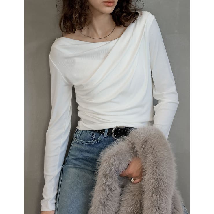 Re:EDIT [2025AW COLLECTION]リブカットソードレープオフショルトップス トップス shoplistselect-10440141 SHOPLIST サンプル画像2
