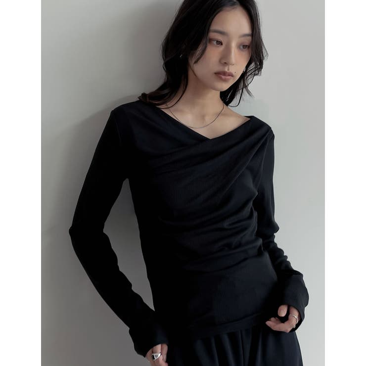 Re:EDIT [2025AW COLLECTION]リブカットソードレープオフショルトップス トップス shoplistselect-10440141 SHOPLIST サンプル画像3