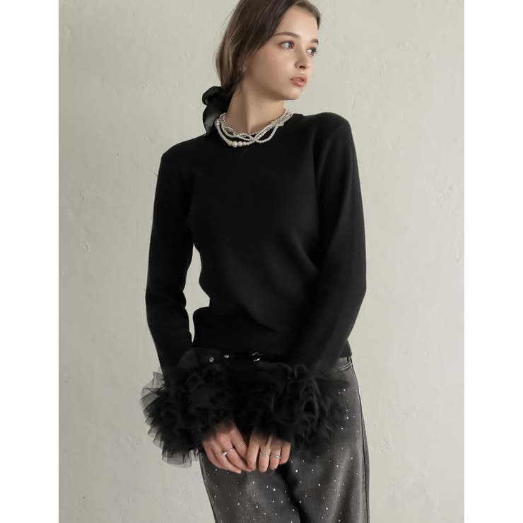 Re:EDIT [MEISM by Re:EDIT]袖チュールフリルティアードクルーネックニットトップス トップス shoplistselect-10440153 SHOPLIST サンプル画像3
