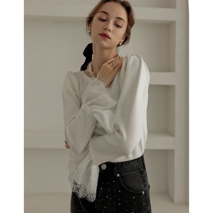 【10％OFFクーポン！8/27(木)1:59まで】Re:EDIT [MEISM by Re:EDIT][2025AW COLLECTION]リバーレースフリルボートネックニット トップス shoplistselect-10440156 SHOPLIST サンプル画像3