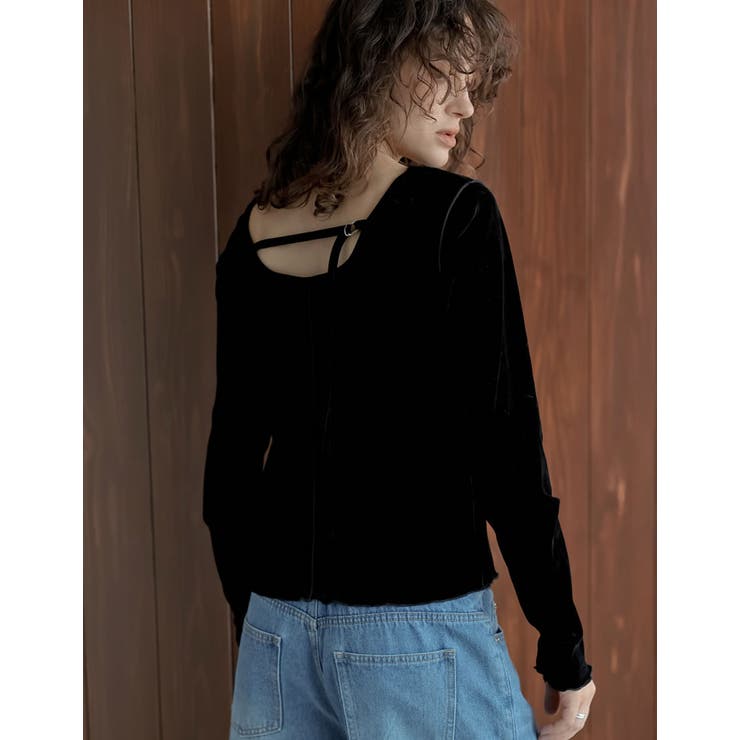 【10％OFFクーポン！10/27(火)9:59まで】Re:EDIT [2025AW COLLECTION]シアーフロッキーベロアバックベルト長袖トップス トップス shoplistselect-10440144 SHOPLIST サンプル画像2