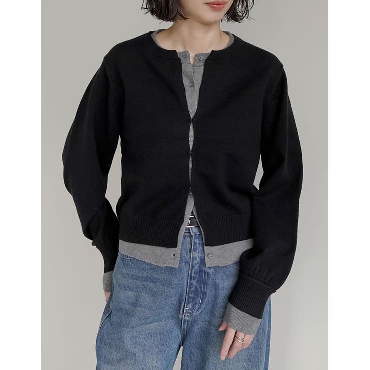 Re:EDIT [2025AW COLLECTION]クルーネックレイヤード風カーディガン トップス shoplistselect-10440092 SHOPLIST サンプル画像3