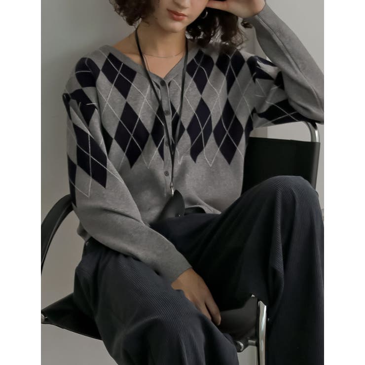 Re:EDIT [2025 WINTER COLLECTION]無地orアーガイル2WAYジャガードニットカーディガン トップス shoplistselect-10440090 SHOPLIST サンプル画像2