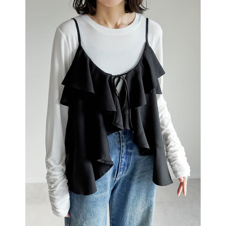 Re:EDIT [2025 WINTER COLLECTION][アンチピリング][毛玉になりにくい]ヘリンボーン微起毛フリルキャミソールビスチェ トップス shoplistselect-10440087 SHOPLIST サンプル画像3