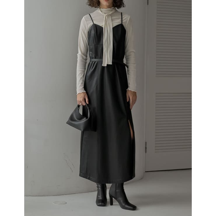 Re:EDIT [2025 WINTER COLLECTION][低身長/高身長サイズ有]フェイクレザーサイドスリットAラインキャミワンピース ワンピース・ドレス shoplistselect-10440124 SHOPLIST サンプル画像2
