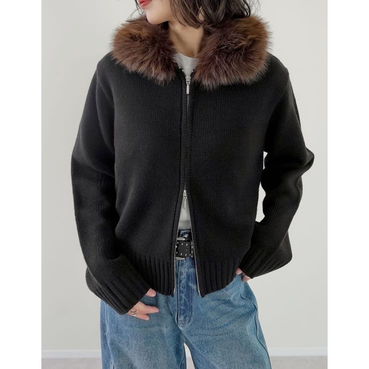 Re:EDIT [2025 WINTER COLLECTION]ファーフードジップニットカーディガン トップス shoplistselect-10440096 SHOPLIST サンプル画像3