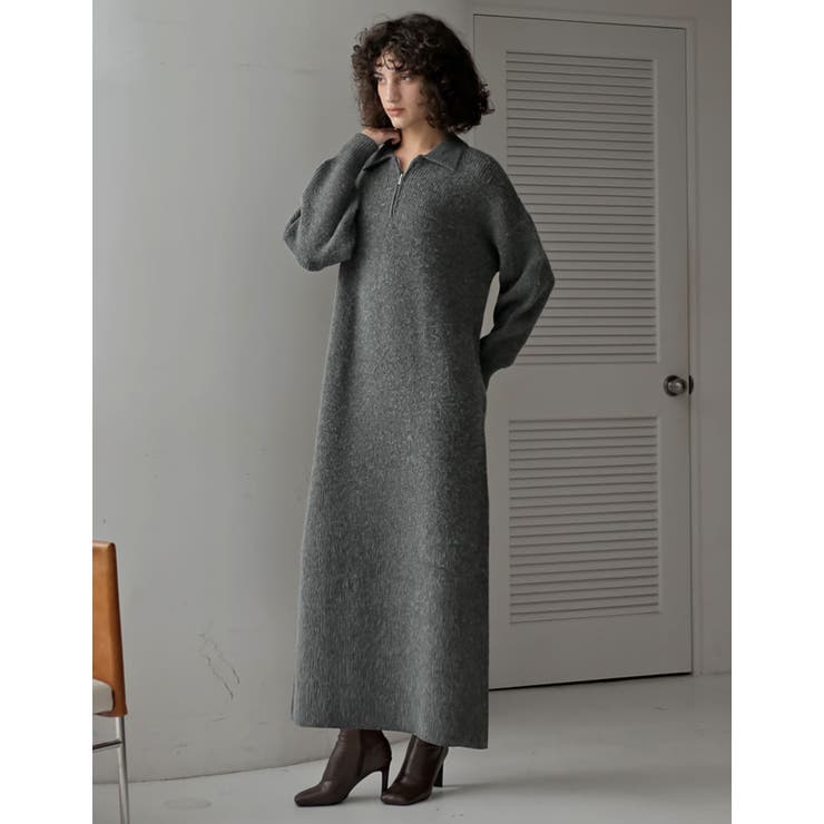 Re:EDIT [2025 WINTER COLLECTION][低身長サイズ有]襟付きハーフジップニットワンピース ワンピース・ドレス shoplistselect-10440125 SHOPLIST サンプル画像3