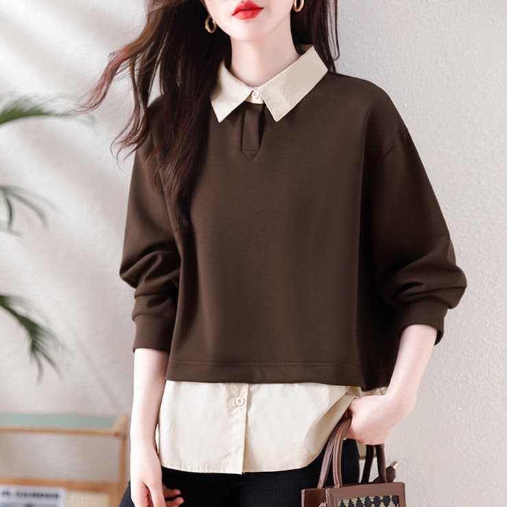 Doux Belle ニット×シャツ異素材ドッキングトップス トップス