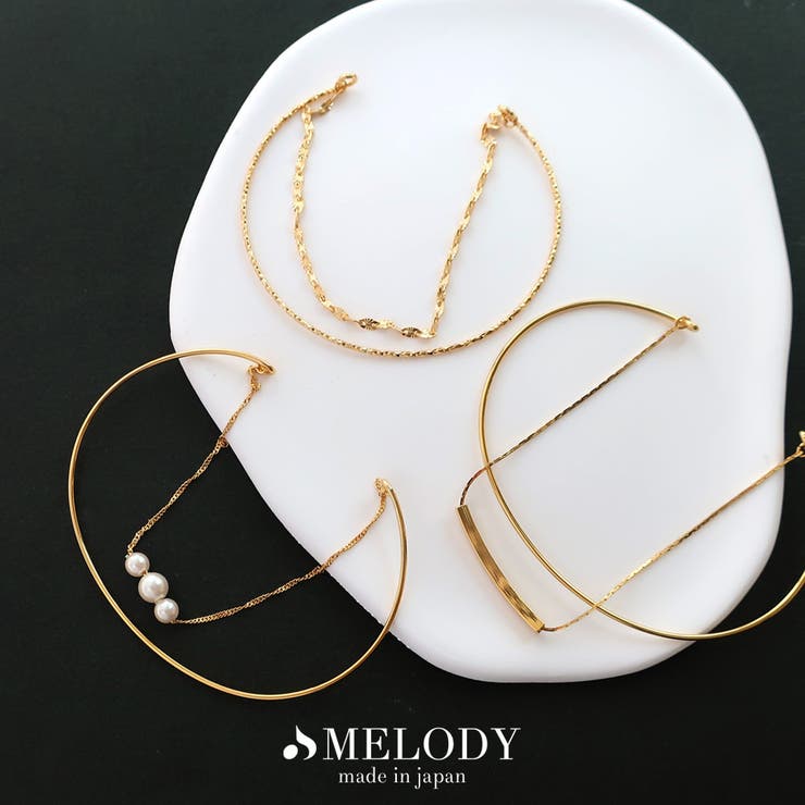 Melody Accessory ブレスレット バングル K18GP 2連 パール メタル チェーン ワイヤー バングル 華奢 女性 結婚式 シンプル ゴールド アクセサリー