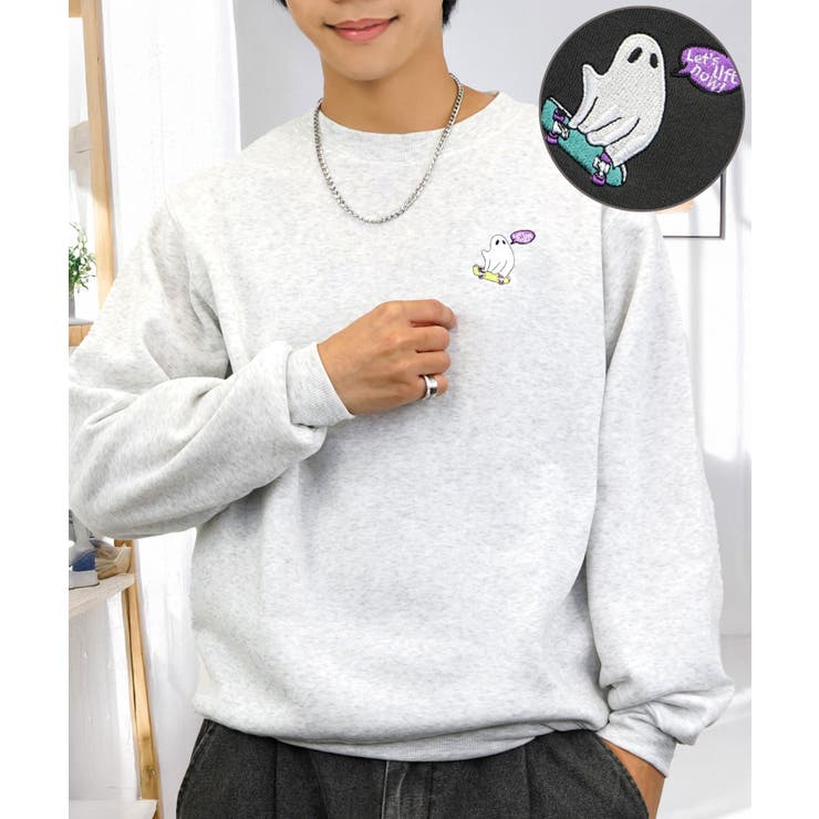 GROOVY STORE 【刺繍】裏起毛 ワンポイント スウェット トレーナー トップス