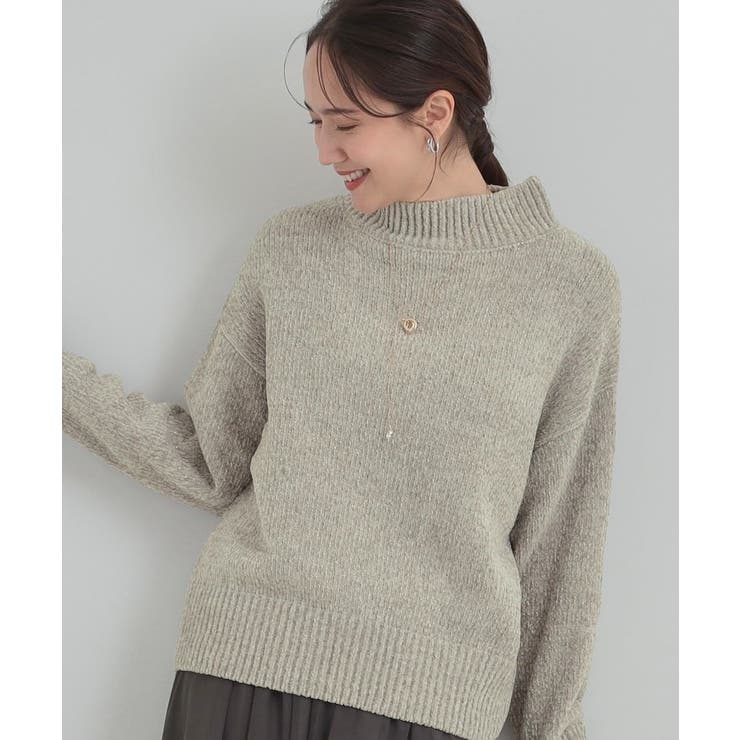 【10％OFFクーポン！1/16(金)1:59まで】SHOO・LA・RUE 【S-LL】ほんのりラメで女性らしい ベロアモールモックネックニット トップス