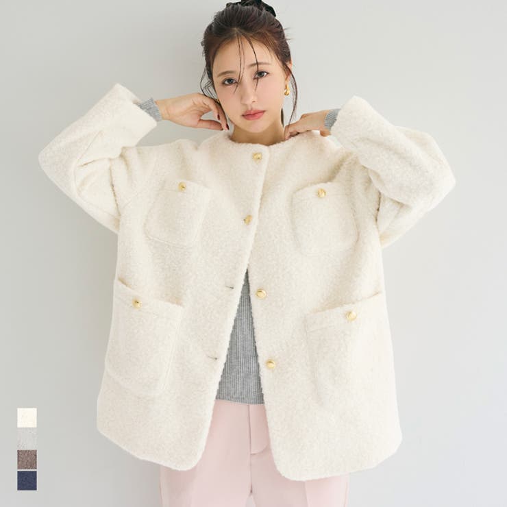 【10％OFFクーポン！12/11(木)1:59まで】coca プードル金釦ノーカラーコート アウター(コート・ジャケットなど)のサムネイル