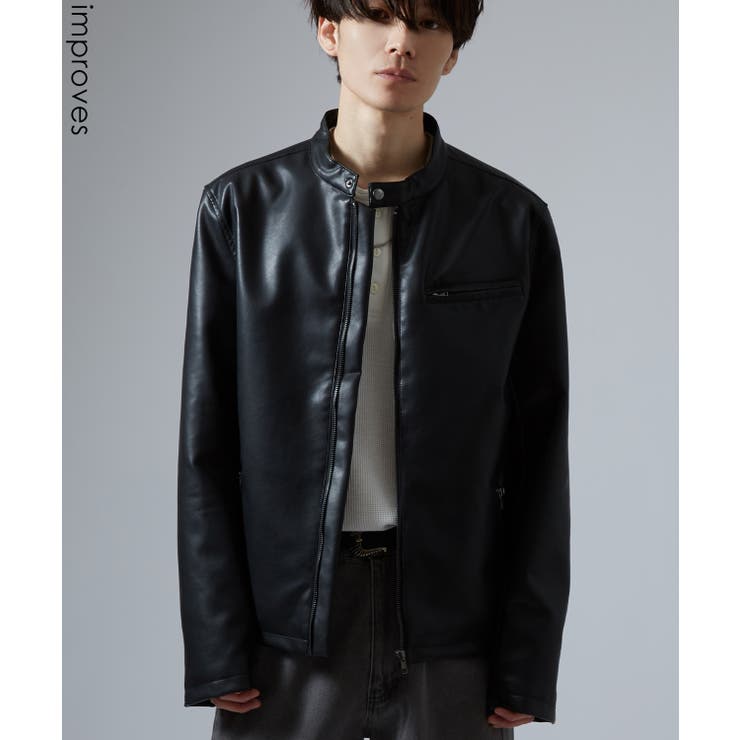 improves ブルゾン メンズ シンセティックレザー PUレザー 合成皮革 シングル ライダースジャケット アメカジ カジュアル ロック モード 韓国ファッション 大人カジュアル アウター(コート・ジャケットなど)