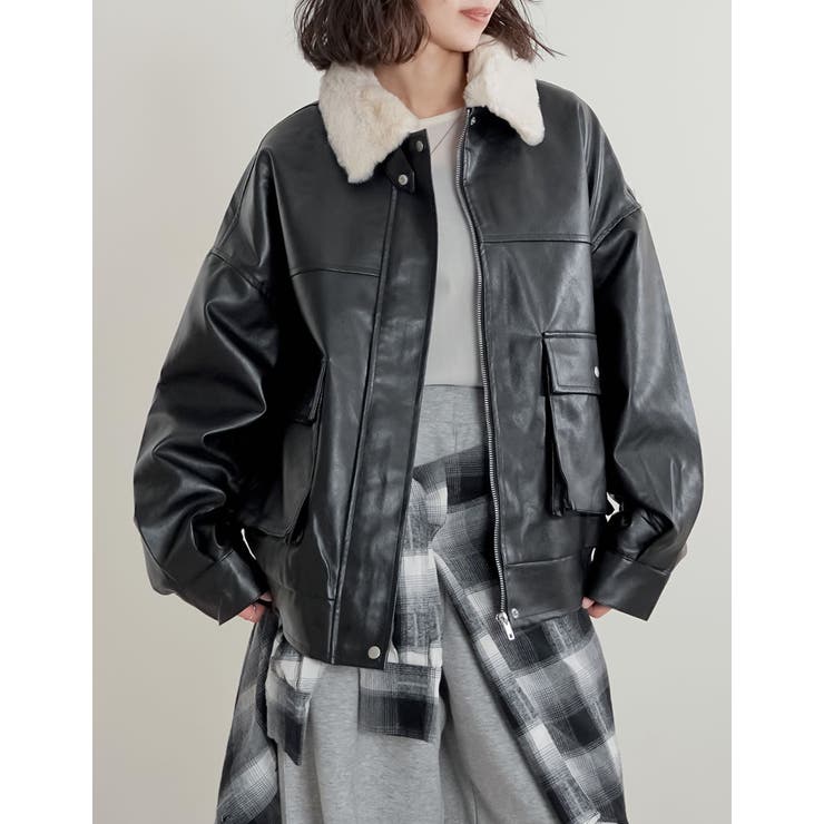 Re:EDIT [2WAY]フェイクレザーティペット付きブルゾン アウター(コート・ジャケットなど) shoplistselect-10441911 SHOPLIST サンプル画像3