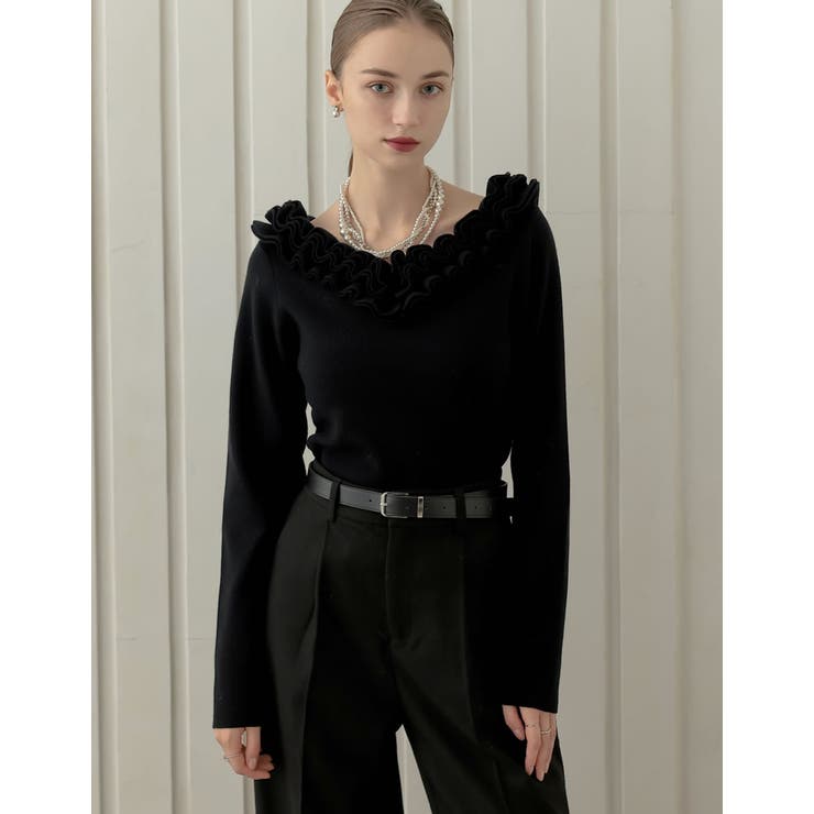 【10％OFFクーポン！9/11(金)1:59まで】Re:EDIT [2025-26 WINTER COLLECTION][MEISM by Re:EDIT]フリルVネックニットトップス トップス shoplistselect-10441881 SHOPLIST サンプル画像3