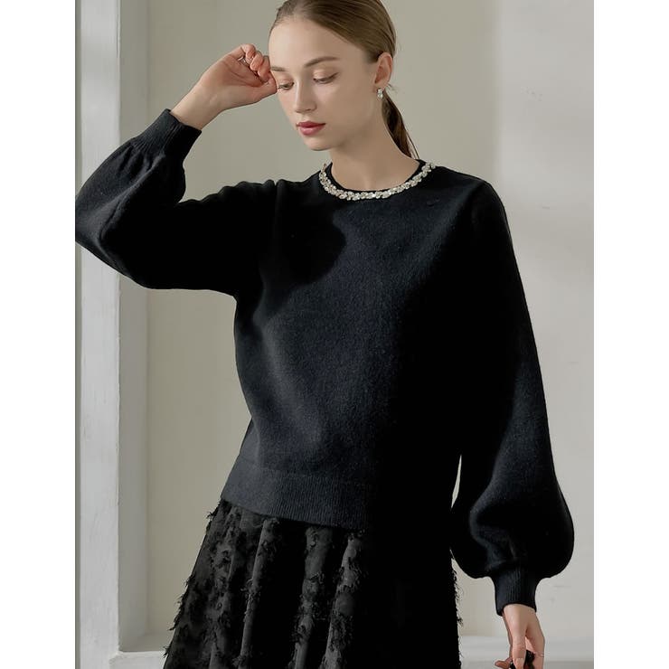 Re:EDIT [2025-26 WINTER COLLECTION][MEISM by Re:EDIT]ビジュークルーネックパフスリーブニットプルオーバー トップス shoplistselect-10441883 SHOPLIST サンプル画像2