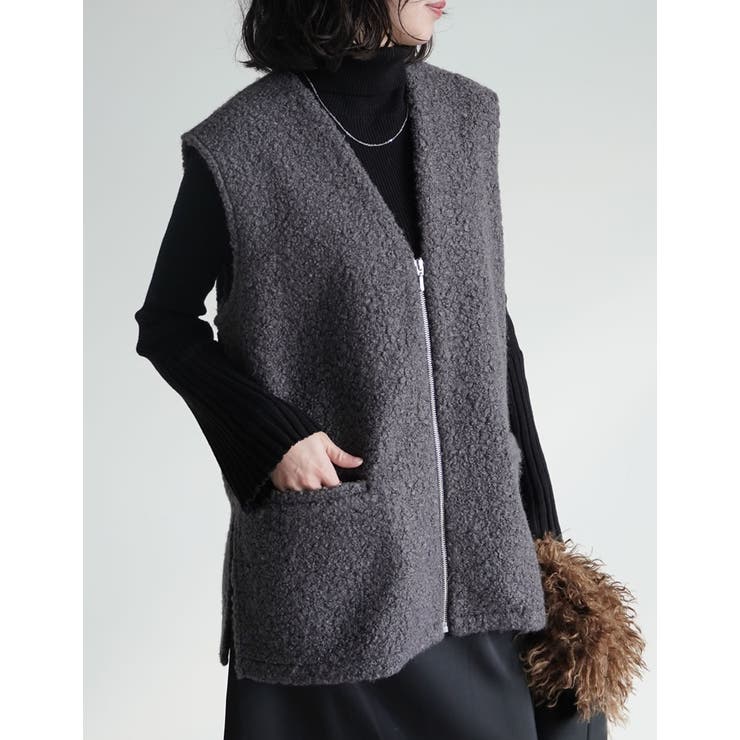 【10％OFFクーポン！8/27(木)1:59まで】Re:EDIT フェイクボアファスナー付きベスト トップス shoplistselect-10441914 SHOPLIST サンプル画像2