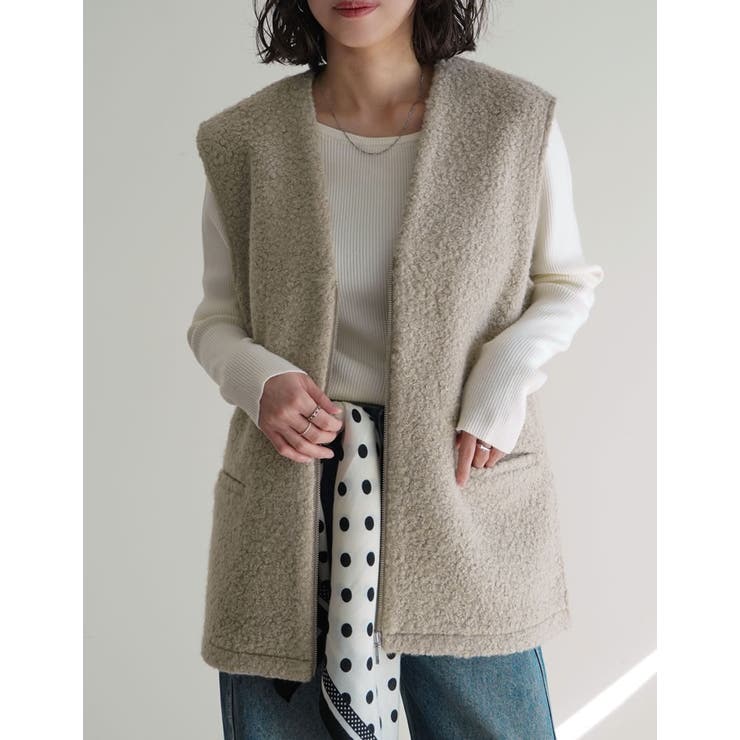 【10％OFFクーポン！8/27(木)1:59まで】Re:EDIT フェイクボアファスナー付きベスト トップス shoplistselect-10441914 SHOPLIST サンプル画像3