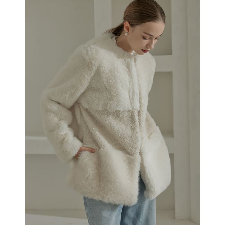 【10％OFFクーポン！9/11(金)1:59まで】Re:EDIT [2025-26 WINTER COLLECTION][MEISM by Re:EDIT]パッチワークボアファーノーカラーミドルコート アウター(コート・ジャケットなど) shoplistselect-10441910 SHOPLIST サンプル画像3