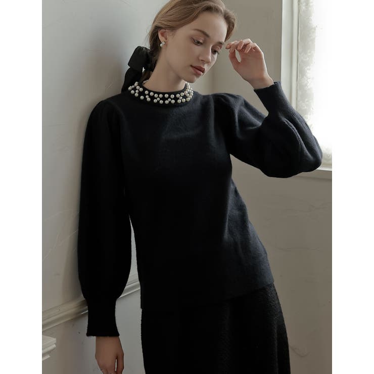 Re:EDIT [2025-26 WINTER COLLECTION][MEISM by Re:EDIT]パールハイネックボリュームスリーブバックシャンニット トップス shoplistselect-10441884 SHOPLIST サンプル画像2