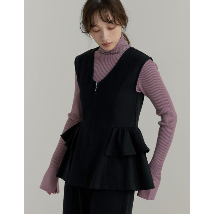 Re:EDIT [公式サイト先行販売][洗濯機で洗える]圧縮ウールライクフロントジップペプラムベスト トップス shoplistselect-10441915 SHOPLIST サンプル画像3