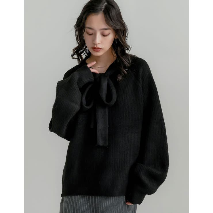 【10％OFFクーポン！8/27(木)1:59まで】Re:EDIT 片畔ニットネックリボントップス トップス shoplistselect-10441890 SHOPLIST サンプル画像3