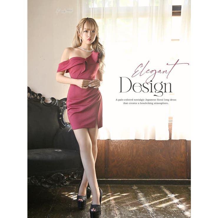 Ryuyu キャバドレス ミニ アシンメトリー ワンショルダー フリル シンプル ワンカラー タイト 同伴 セクシー 大人 ストレッチ Ryuyu ワンピース・ドレス