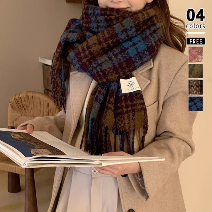 COCOMOMO チェック柄マフラー マフラー ロゴタグマフラー チェック柄 ふわふわ 大判 チェックマフラー レディース チェック ニットマフラー タグ ロゴ 暖かい ニット ロング フリンジ 防寒 ストール 大判 カジュアル 秋冬 秋 冬 韓国 韓国