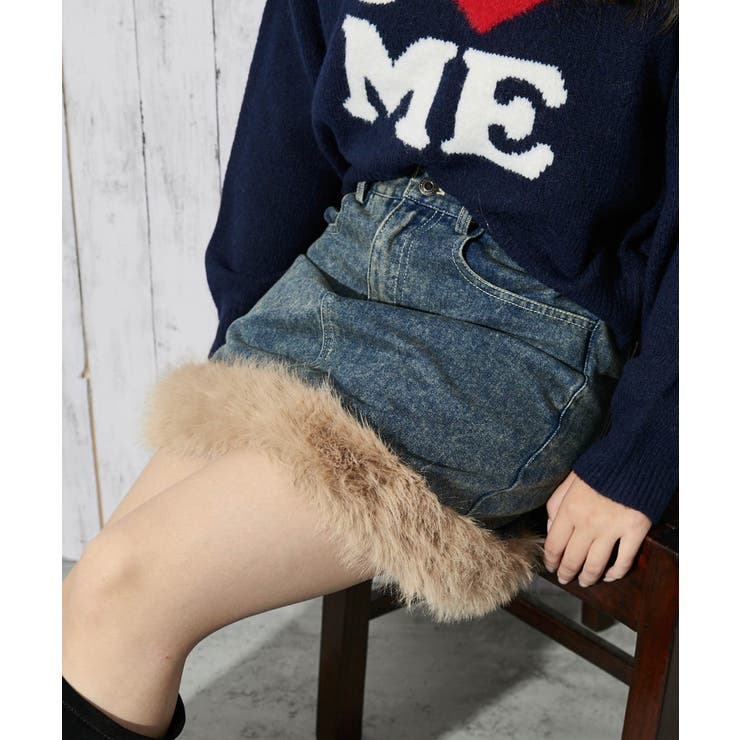 GORGE 《ファー裾デザイン》レディース デニムミニスカート 秋冬 スカート