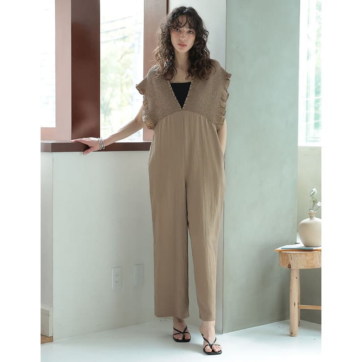 Re:EDIT [2025 SUMMER COLLECTION][低身長/高身長サイズ有]ドライタッチ深Vネックギャザーオールインワン パンツ・ズボン shoplistselect-10442558 SHOPLIST サンプル画像2