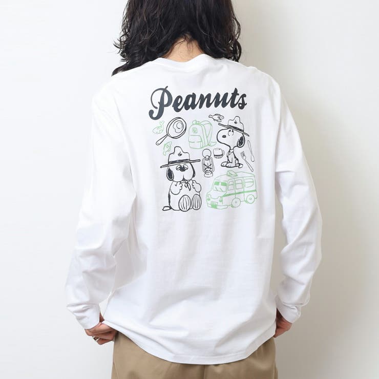 【10％OFFクーポン！4/17(金)9:59まで】CharaBasket スヌーピー Tシャツ 長袖 ロンT トップス バック プリント オラフ ウッドストック アウトドア SNOOPY PEANUTS トップス