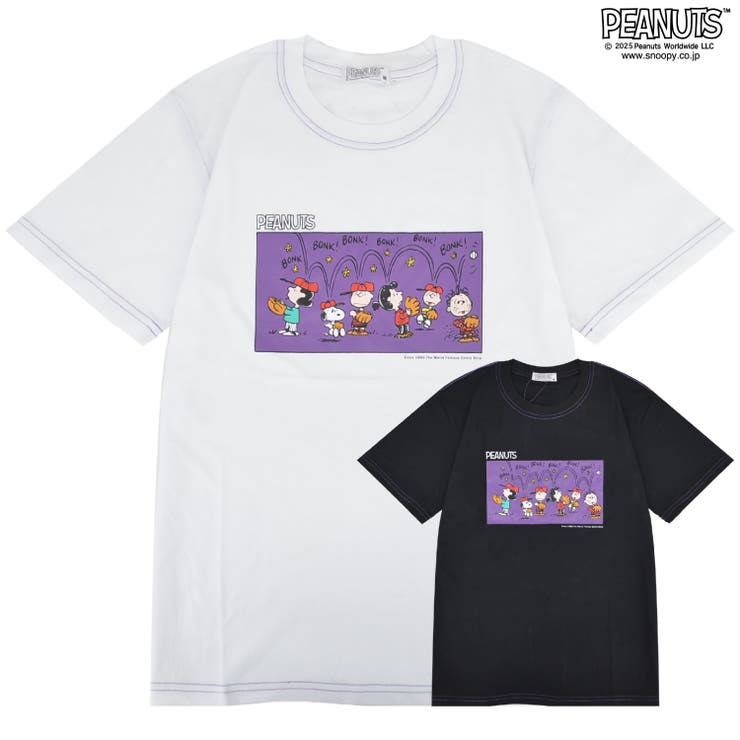 CharaBasket スヌーピー 半袖 Tシャツ プリント ベースボール ヴァイオレット PEANUTS SNOOPY トップス