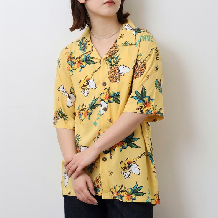 CharaBasket スヌーピー アロハ シャツ ハワイ 夏 海 Tシャツ トップス 半袖 レディース リゾート ハイビスカス SNOOPY PEANUTS トップス