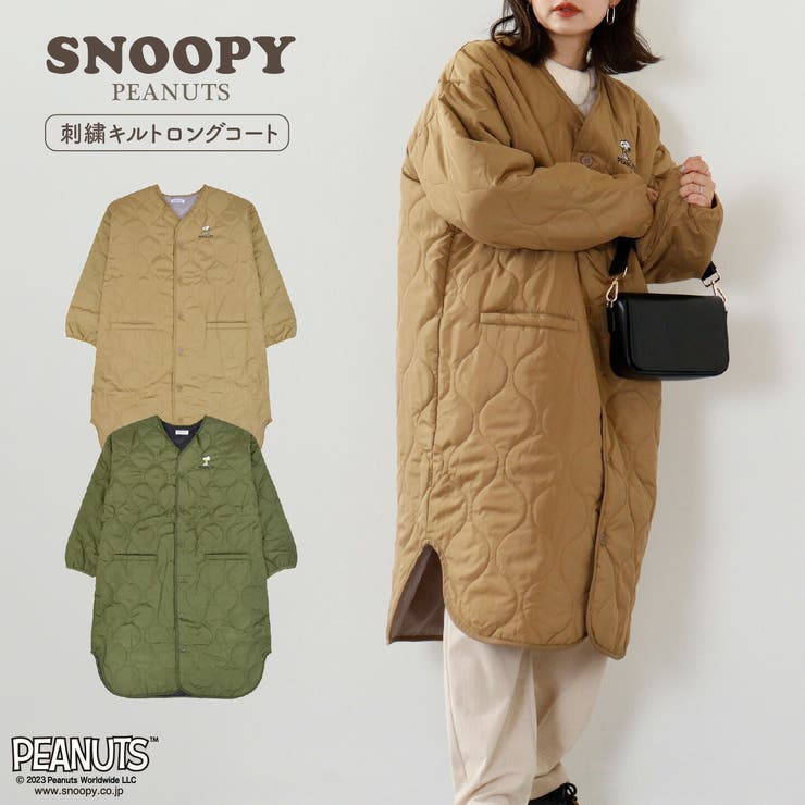 CharaBasket スヌーピー ピーナッツ ウッドストック コート アウター 長袖 キルト 刺繍 ロング SNOOPY ..